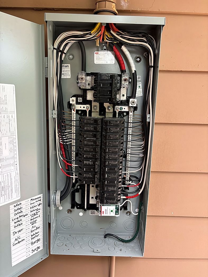Panel replacement with labeled directory and surge protector