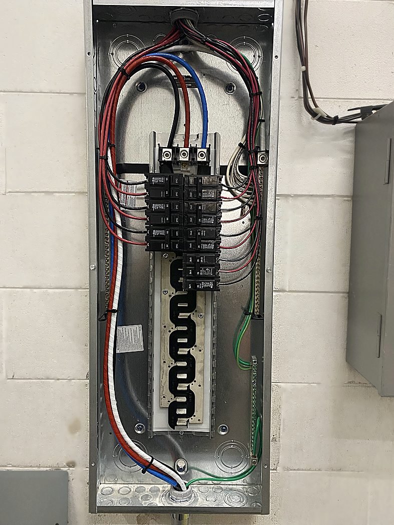 Commercial panel with neat wire runs