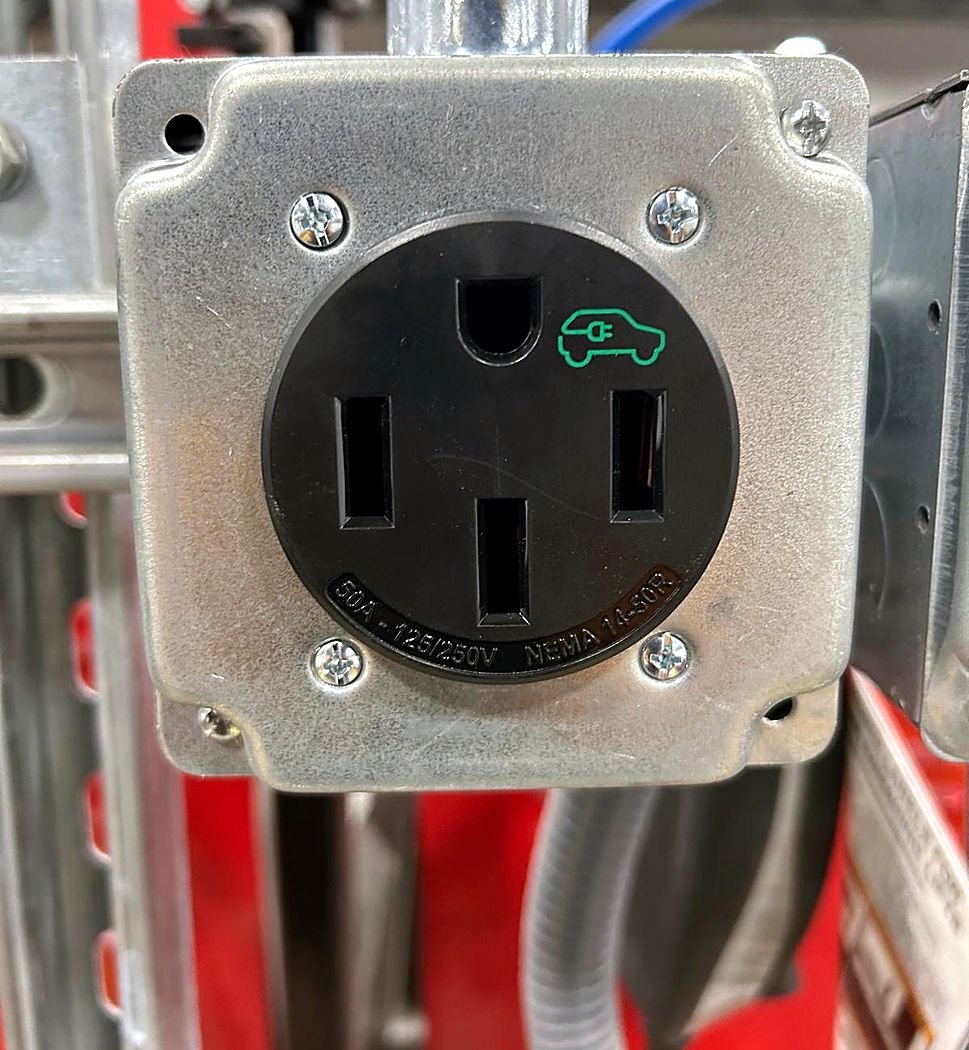 NEMA 14-50 EV-ready receptacle in a metal box on conduit