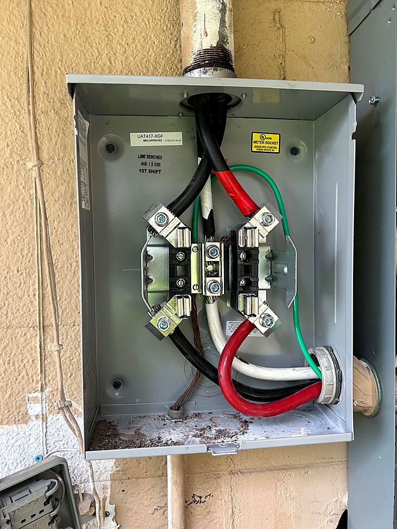 New meter socket with service conductors landed