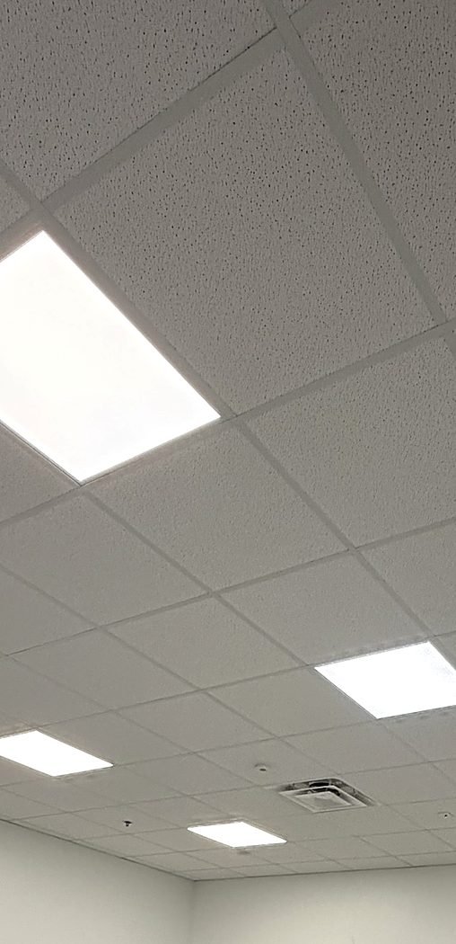 LED flat panels in an office drop ceiling